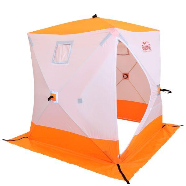 Палатка зимняя 2-х местная Следопыт Куб TW-09, 1.5х1.5х1.7 м, цв. бело - оранжевая
